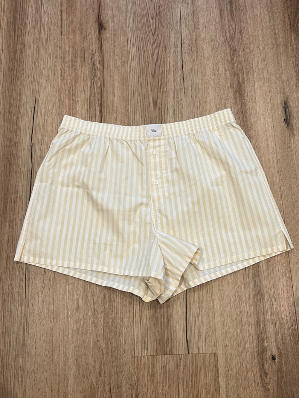 Aritzia TNA Yellow & White Striped Cotton Boxer Shorts